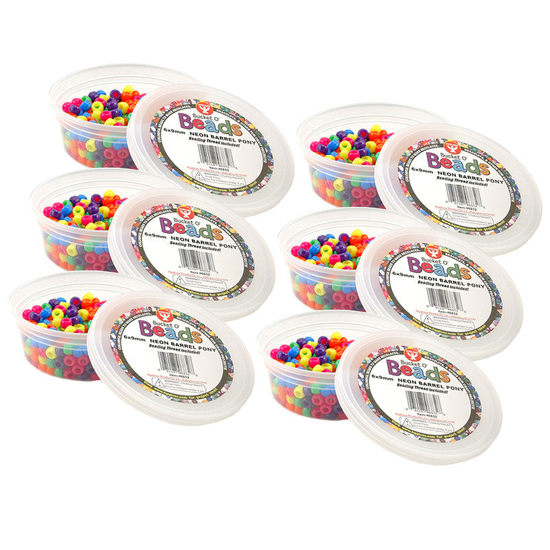 HYGLOSS - Bucket O’ Beads, Neon Barrel, 6 x 9 mm, 375 Per Pack, 6 Packs