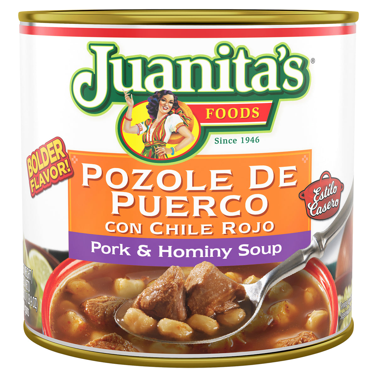Juanita's Foods Pork Pozole with Red Chile, 25 oz Can - Case of 12