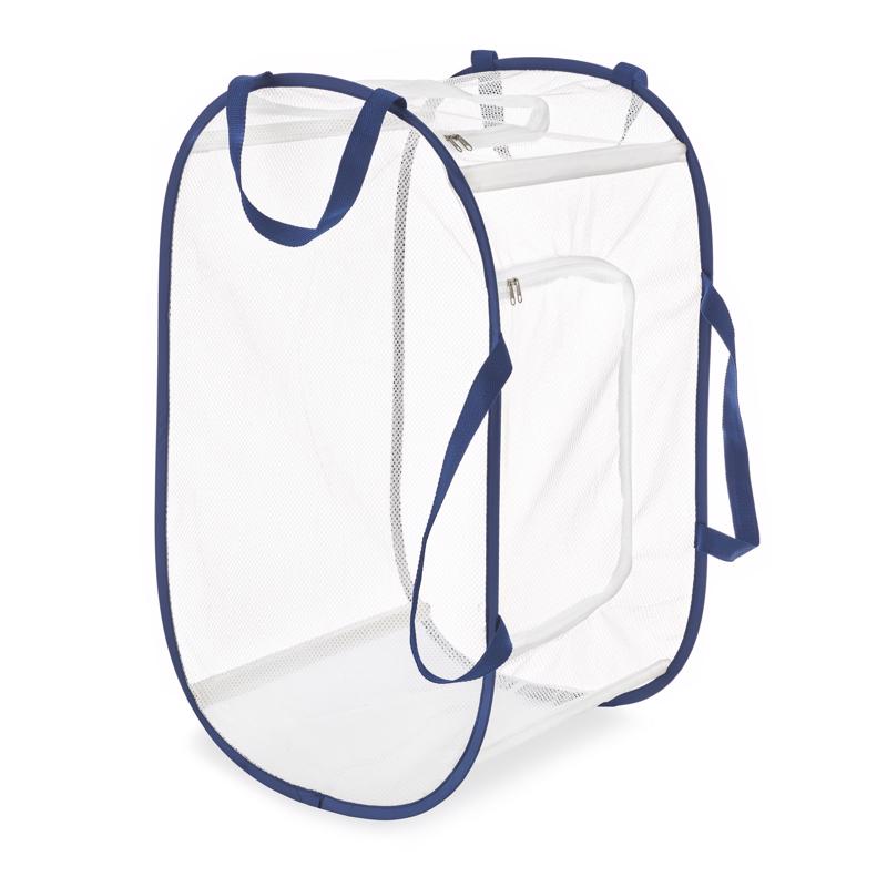WHITMOR - Whitmor Blue/White Fabric Collapsible Hamper