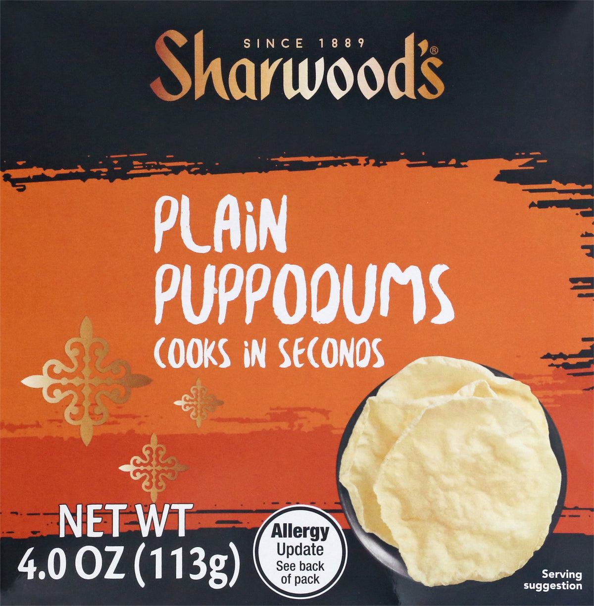 Sharwood's Plain Puppodums 4.0 oz - Case of 12