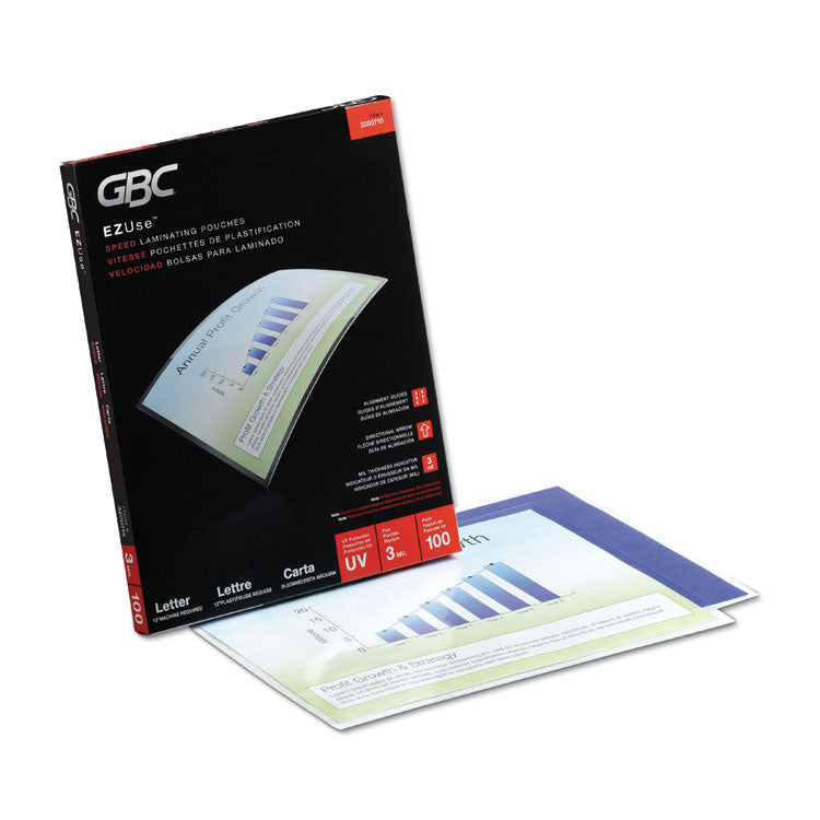 GBC - EZUse Thermal Laminating Pouches, 3 mil, 9" x 11.5", Gloss Clear, 100/Box (4927281)