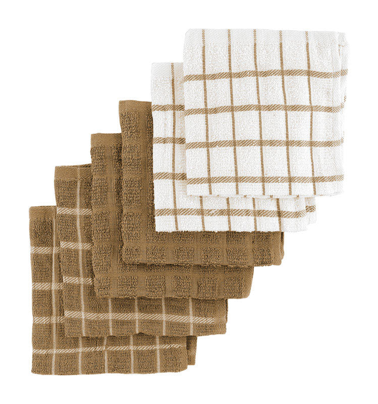 RITZ - Ritz Mocha Cotton Check/Solid Dish Cloth 6 pk - Case of 2