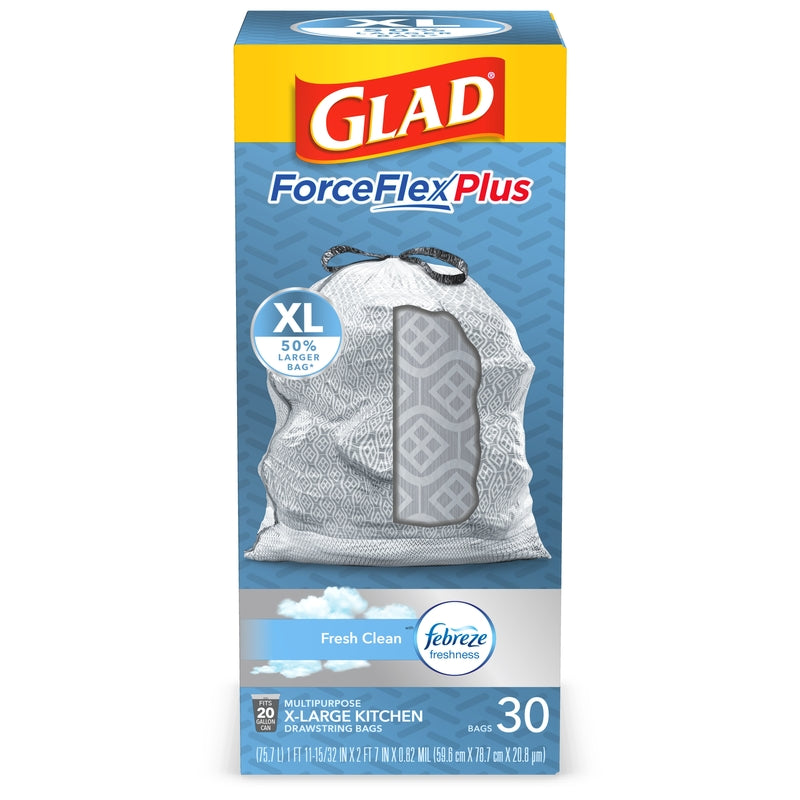 GLAD - Glad Kitchen Pro 20 gal Fresh Scent Trash Bags Drawstring 30 pk 0.92 mil