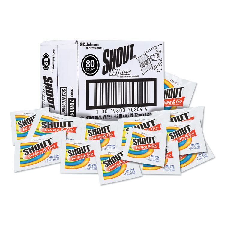 Shout - Wipe and Go Instant Stain Remover, 4.7 x 5.9, 80 Packets/Carton