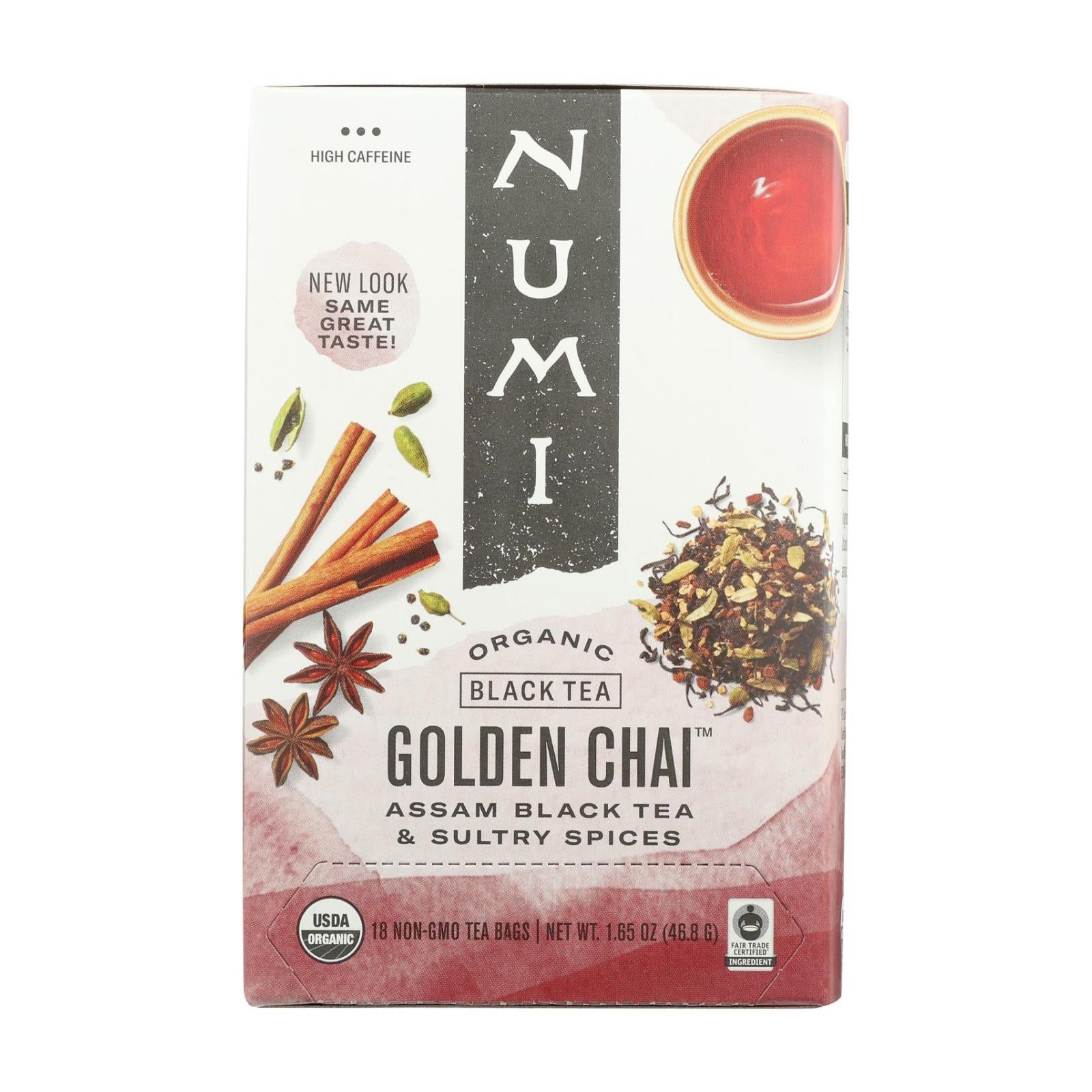 Numi Golden Chai Spiced Assam Black Tea - 18 Tea Bags - Case Of 6