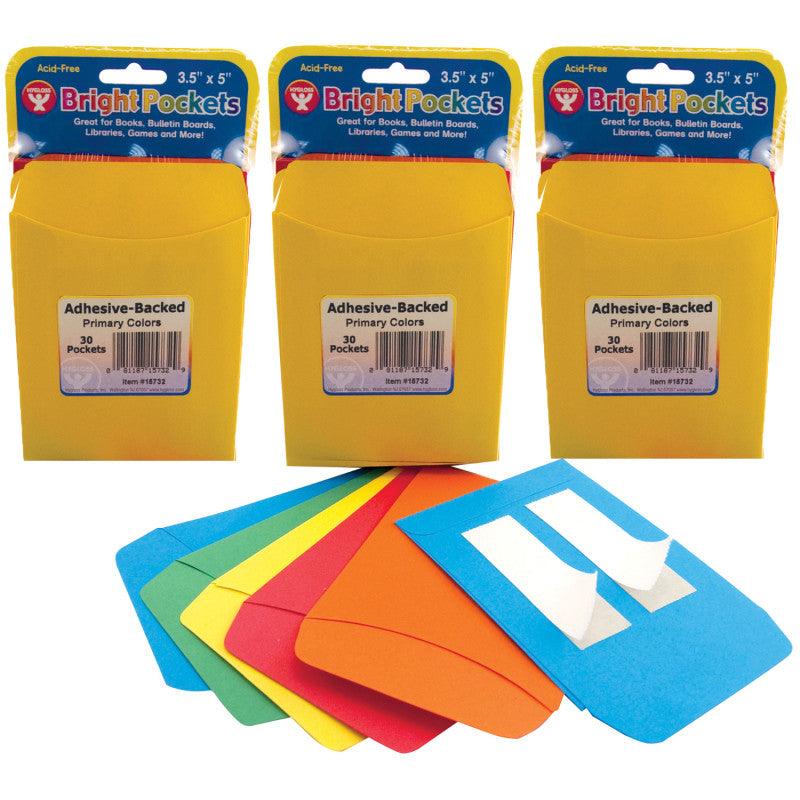 HYGLOSS - Self Adhesive Library Pockets, 3.5" x 4.875", 30 Per Pack, 3 Packs