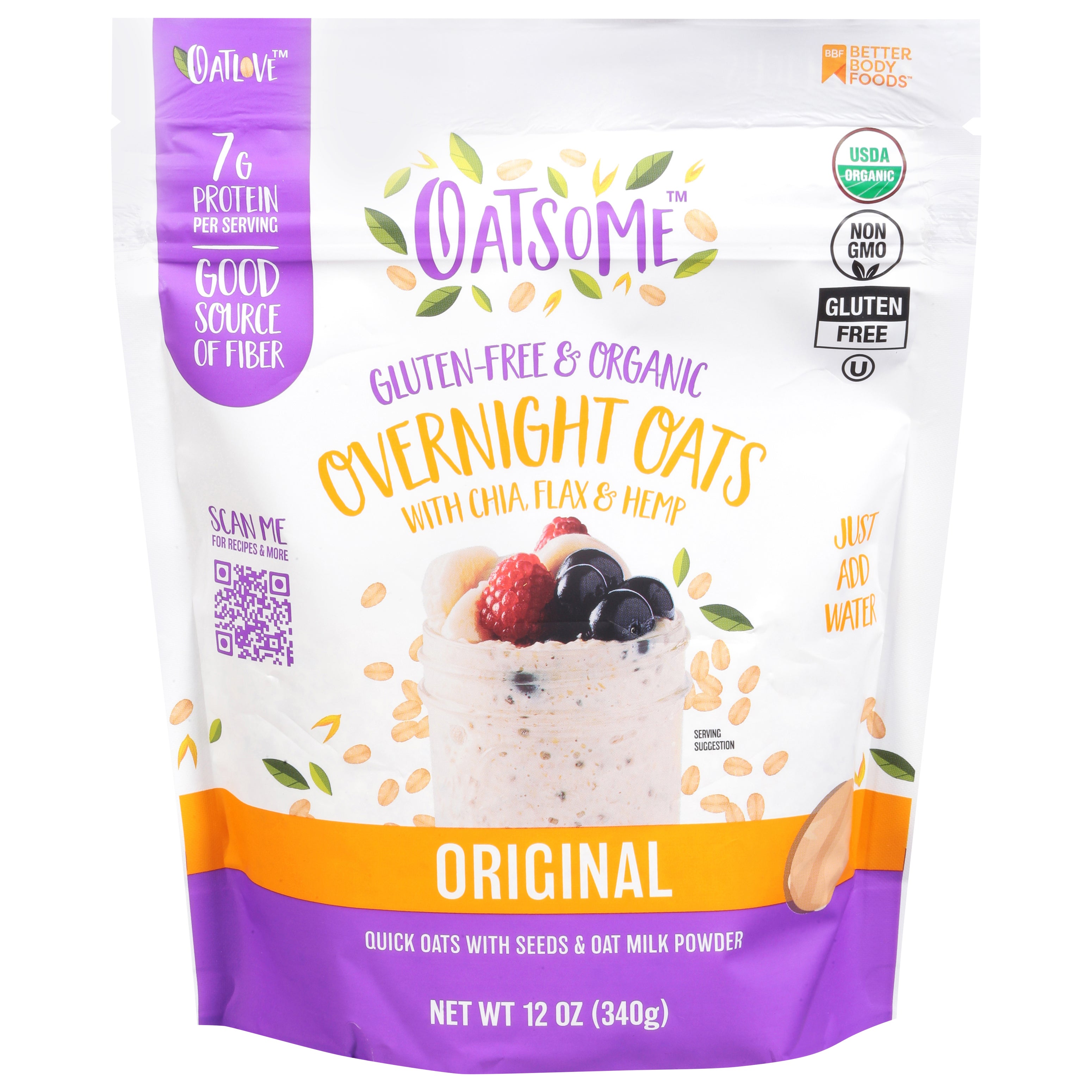 Oatsome Overnight Original Oats with Chia, Flax & Hemp 12 oz - Case of 6