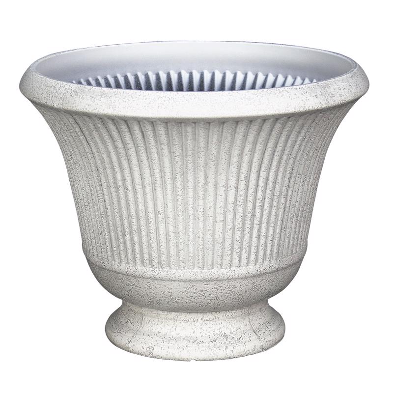 L&G - L&G 12.9 in. H X 16 in. D Polyresin Pedestal Urn Planter Stone