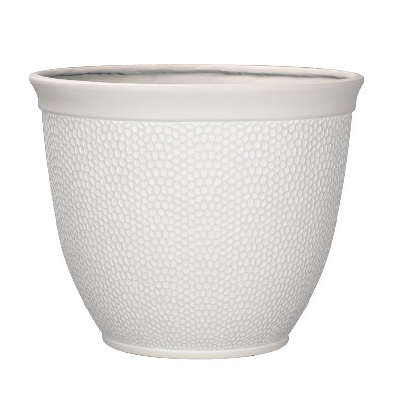 L&G - L&G 13 in. H X 16 in. D Polyresin Shea Planter White