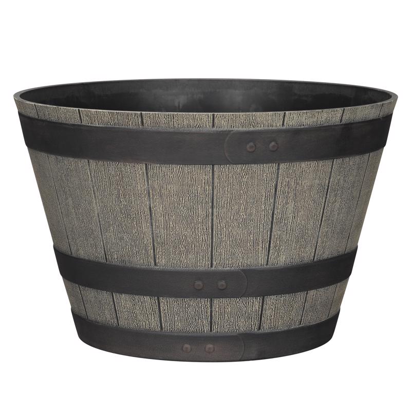 L&G - L&G 12 in. H X 19 in. W X 19 in. D X 19 in. D Polyresin Whiskey Barrel Planter Oak