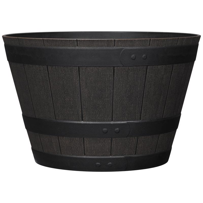 L&G - L&G 12 in. H X 19 in. W X 19 in. D X 19 in. D Polyresin Whiskey Barrel Planter Brown