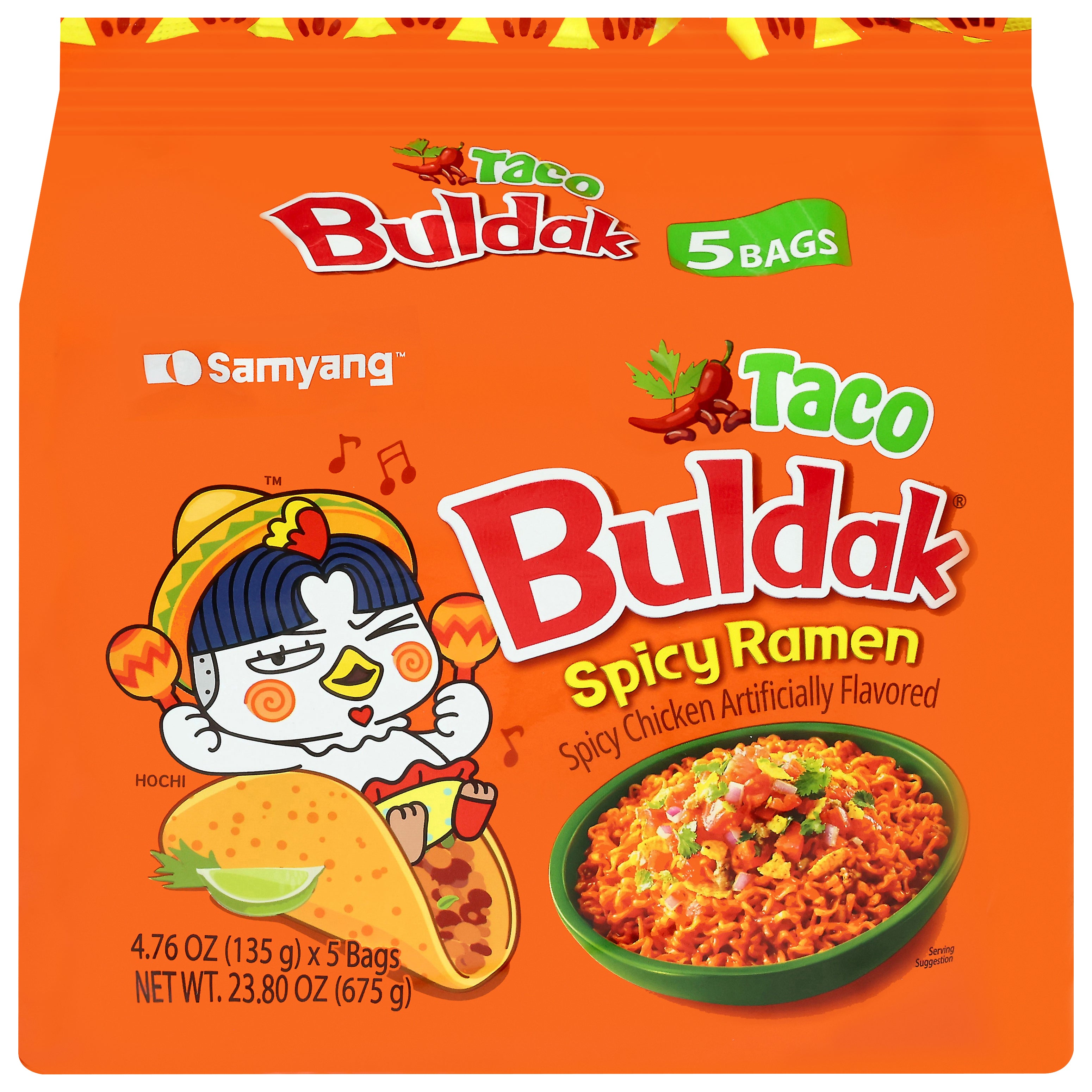 Samyang Buldak Spicy Taco Ramen 5 - 4.76 oz Bags - Case of 8