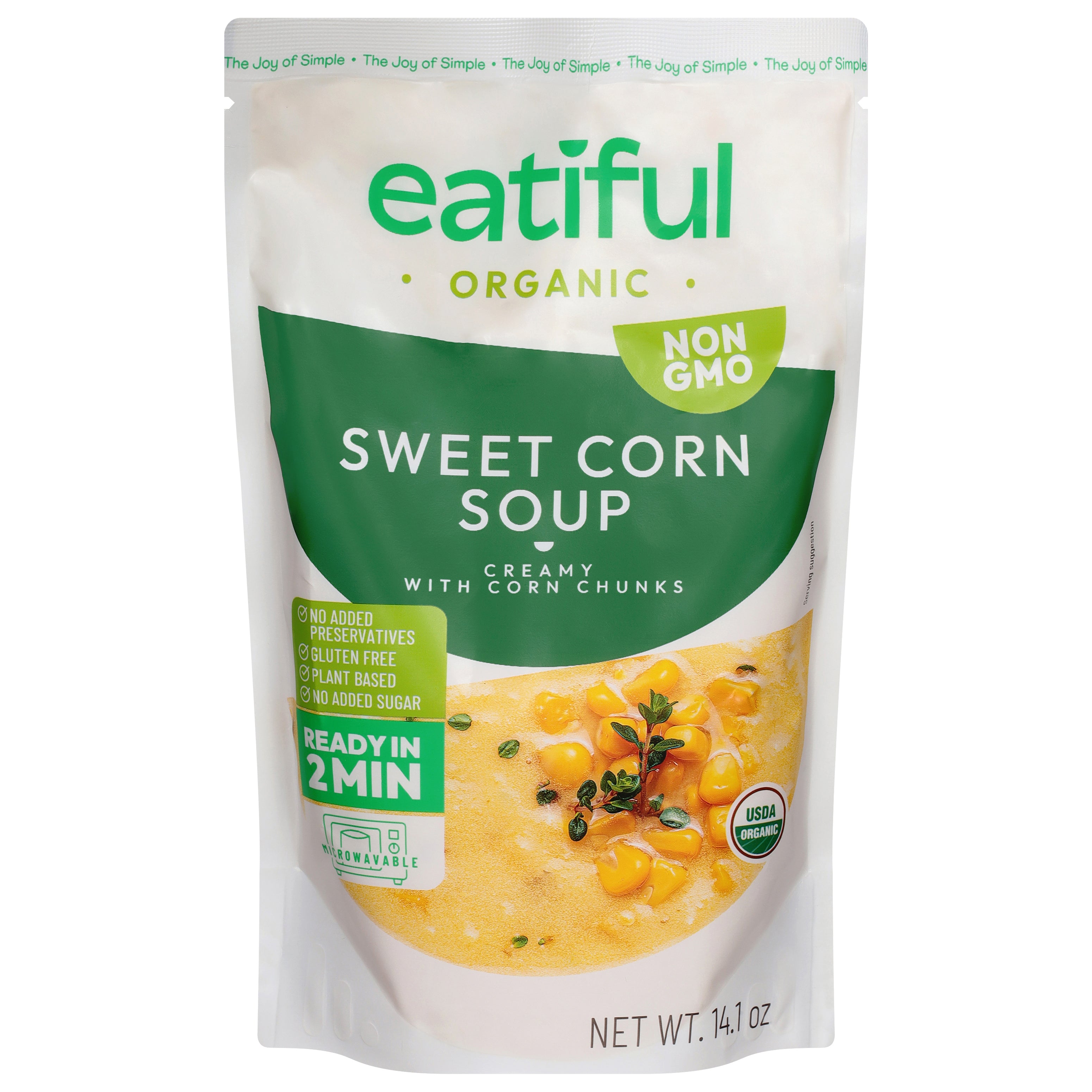 Eatiful Organic Sweet Corn Soup 14.1 oz - Case of 10