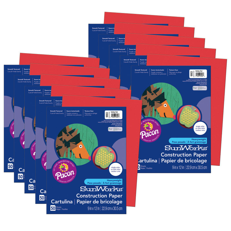 PRANG - Construction Paper, Holiday Red, 9" x 12", 50 Sheets Per Pack, 10 Packs