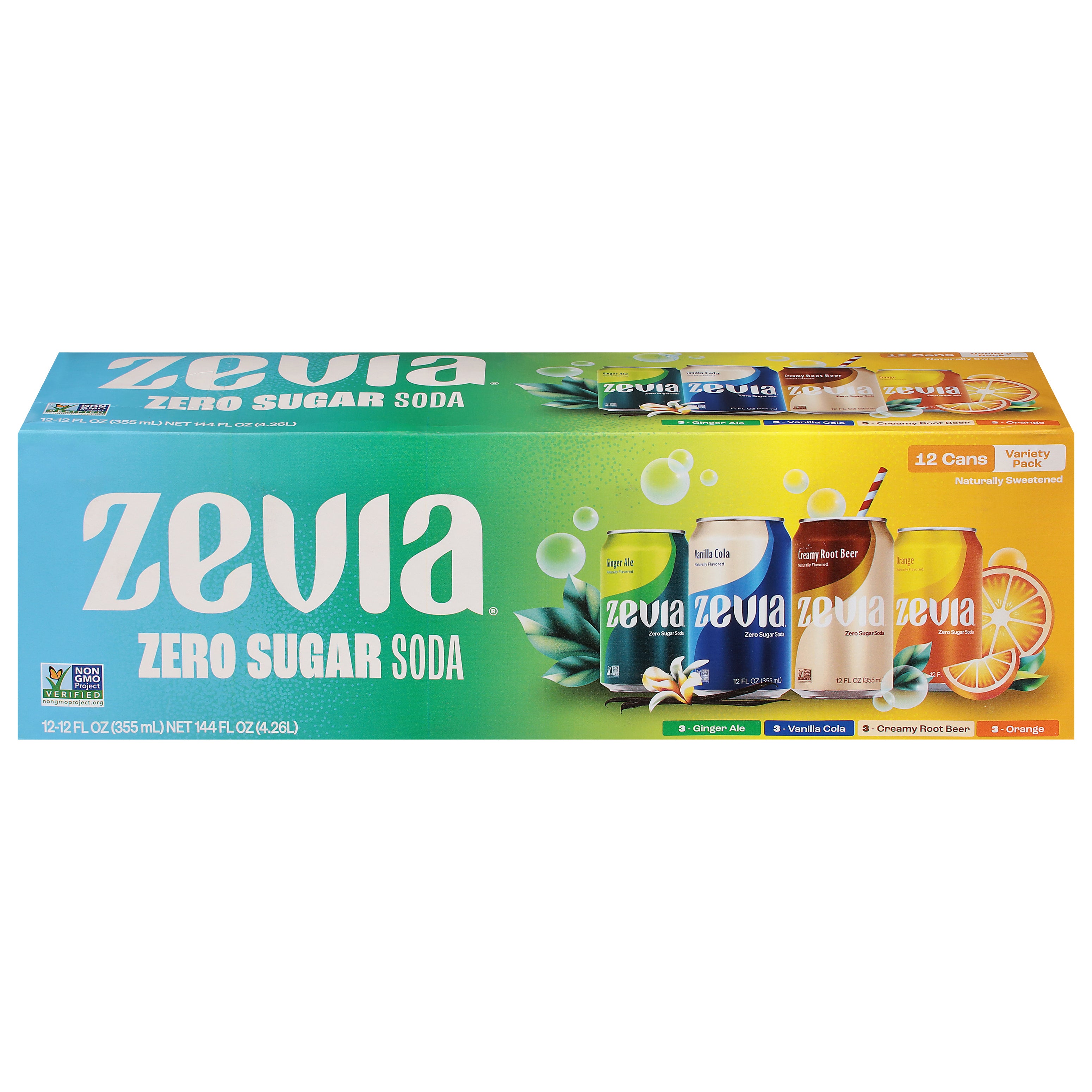 Zevia Zero Sugar Assorted Soda Variety Pack 12 - 12 fl oz Cans - Case of 2