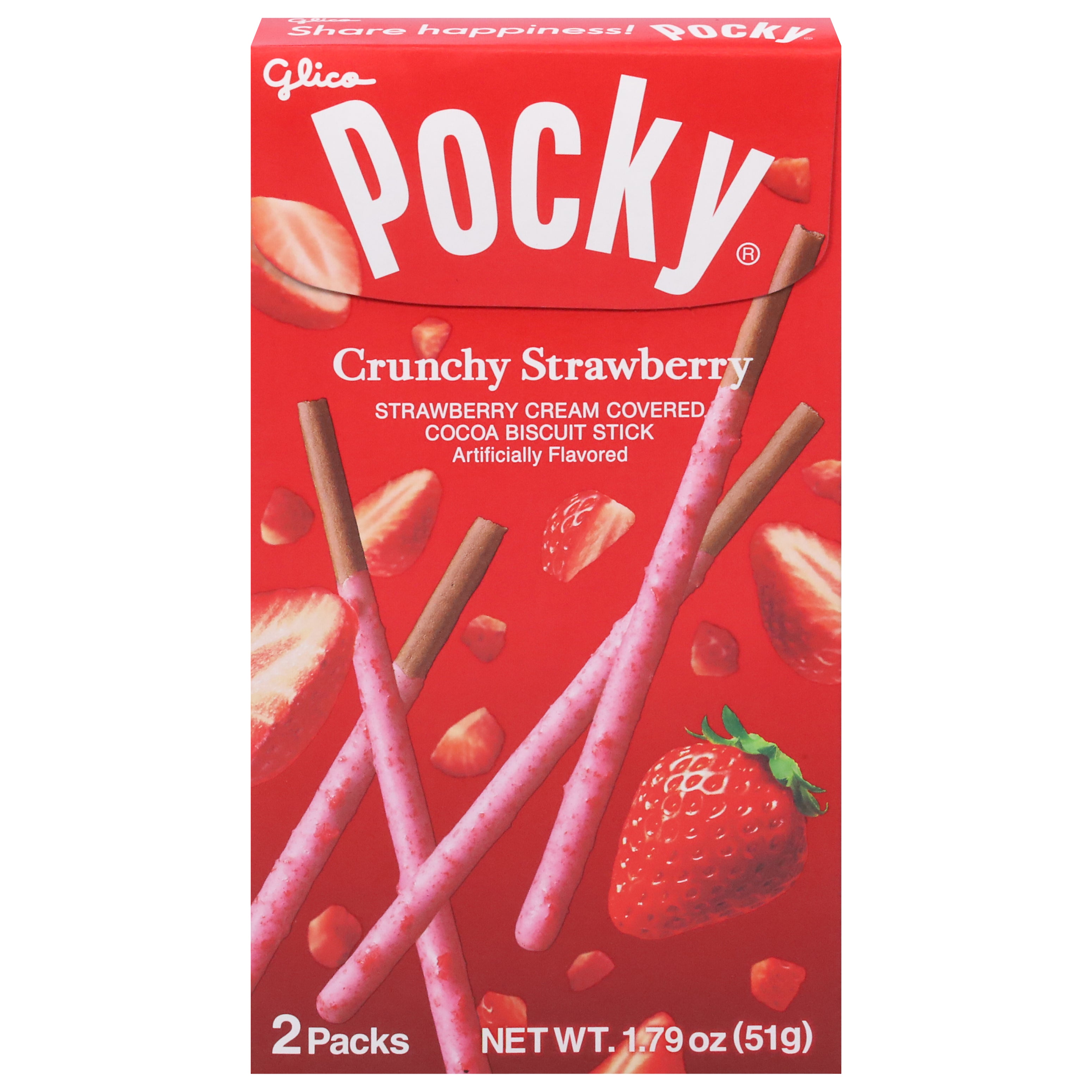 Pocky Crunchy Strawberry Cocoa Biscuit Stick 2 Packs - Case of 10