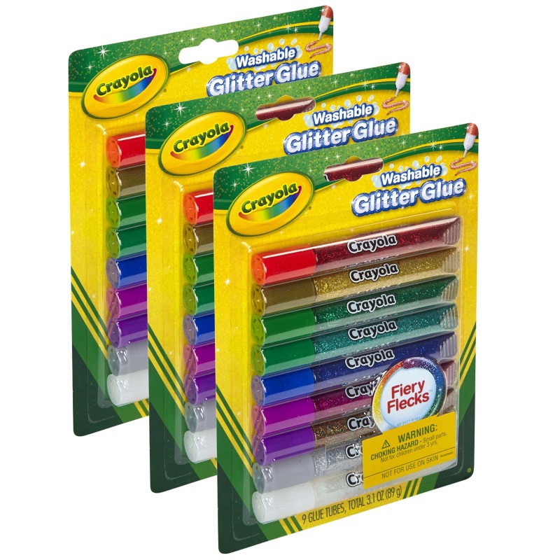 Bold Washable Glitter Glue with Fiery Flecks™, 9 Per Pack, 3 Packs