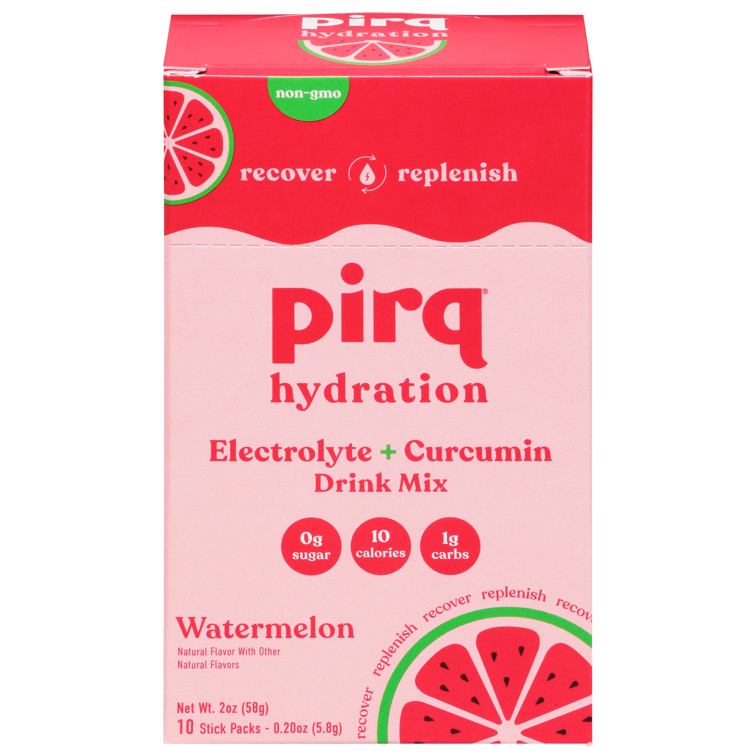 Pirq Electrolyte + Curcumin Watermelon Drink Mix 10 - 0.20 oz Stick Packs - Case of 1