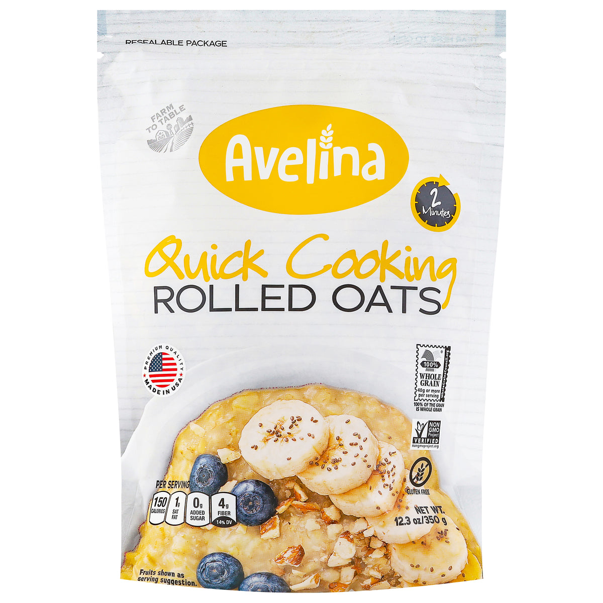 Avelina Quick Cooking Rolled Oats 12.3 oz - Case of 6