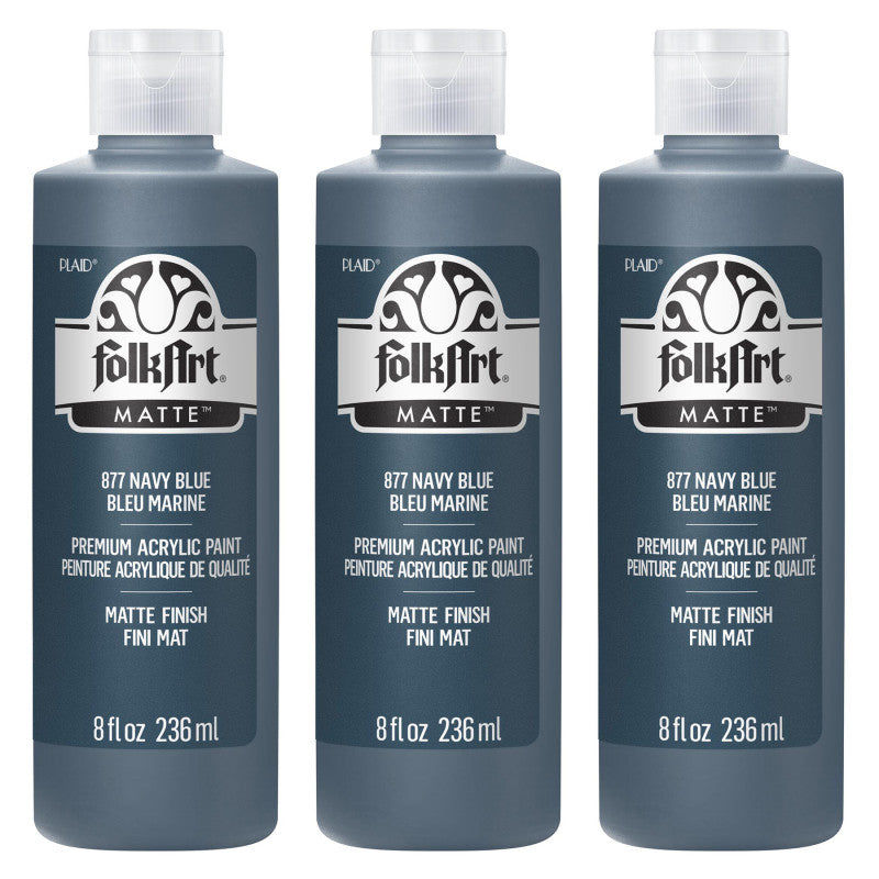 Acrylic Paint Matte, 8oz., Navy Blue, Pack of 3