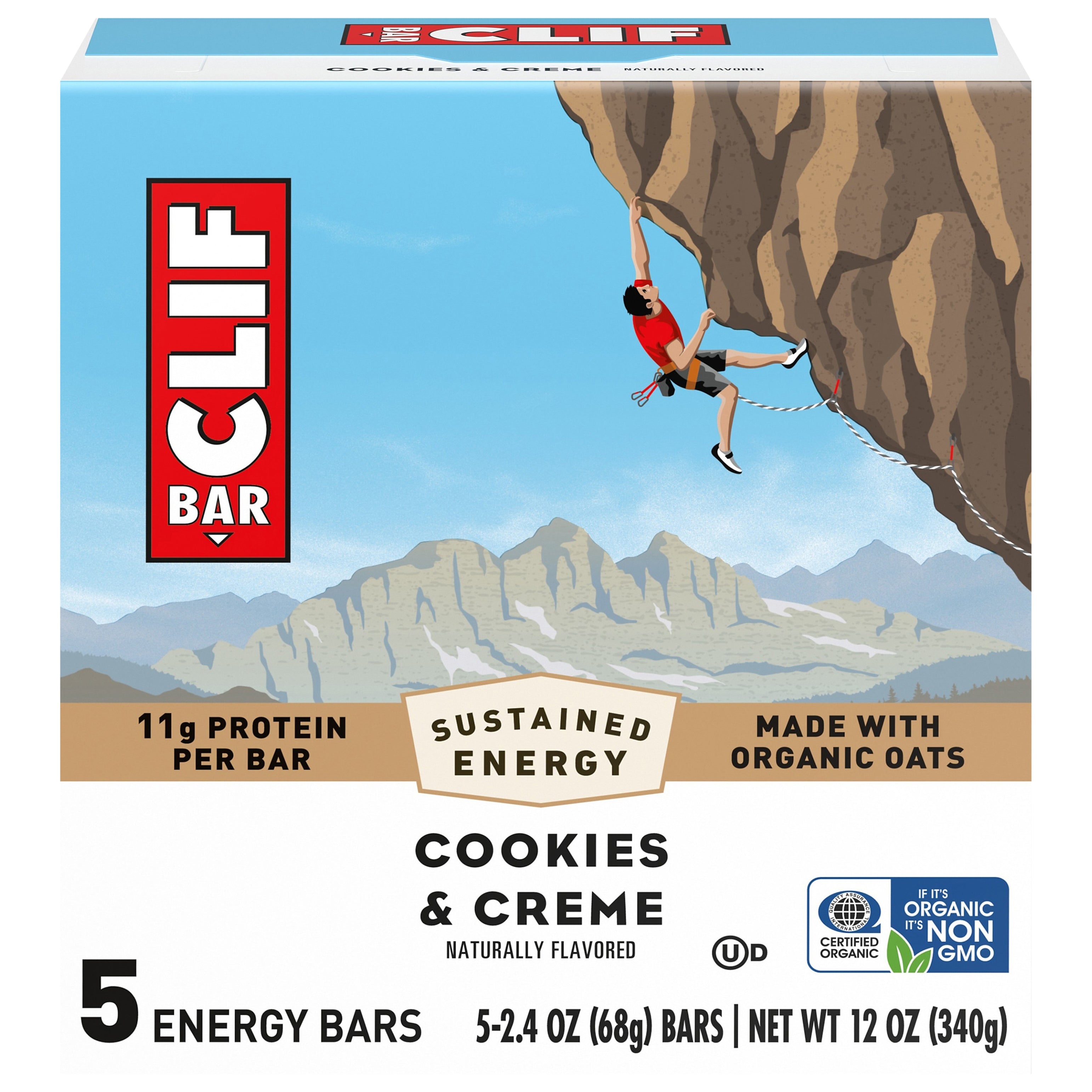 CLIF BAR - Cookies & Creme Flavor - Made with Organic Oats - Energy Bars - Non-GMO - Plant Based Protein Bars (5 Pack) - Case of 6