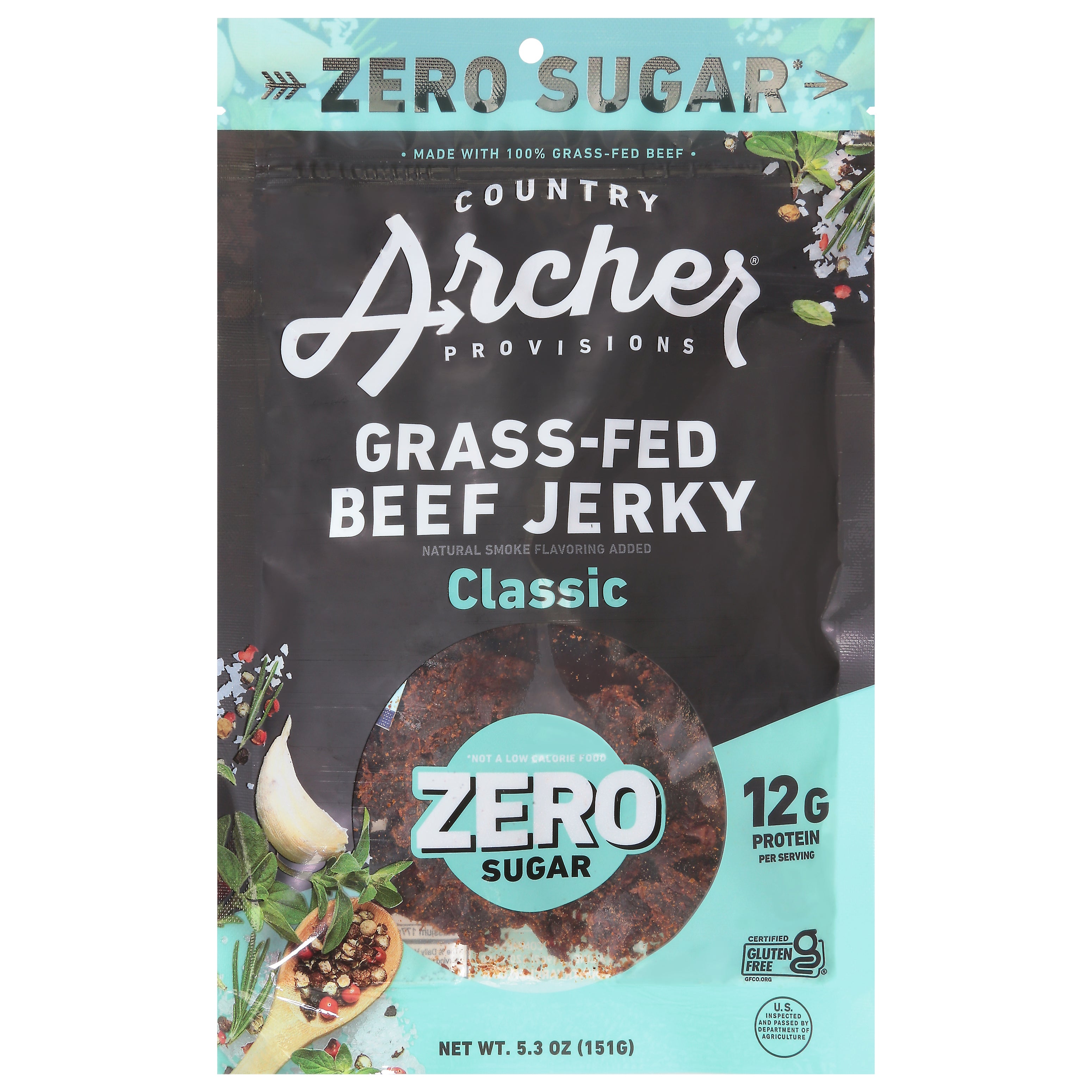 Country Archer Provisions Grass-Fed Zero Sugar Classic Beef Jerky 5.3 oz - Case of 10