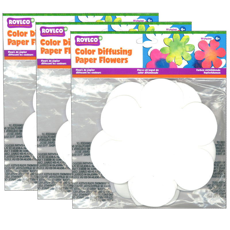 ROYLCO - Color Diffusing Paper Flowers, 80 Per Pack, 3 Packs