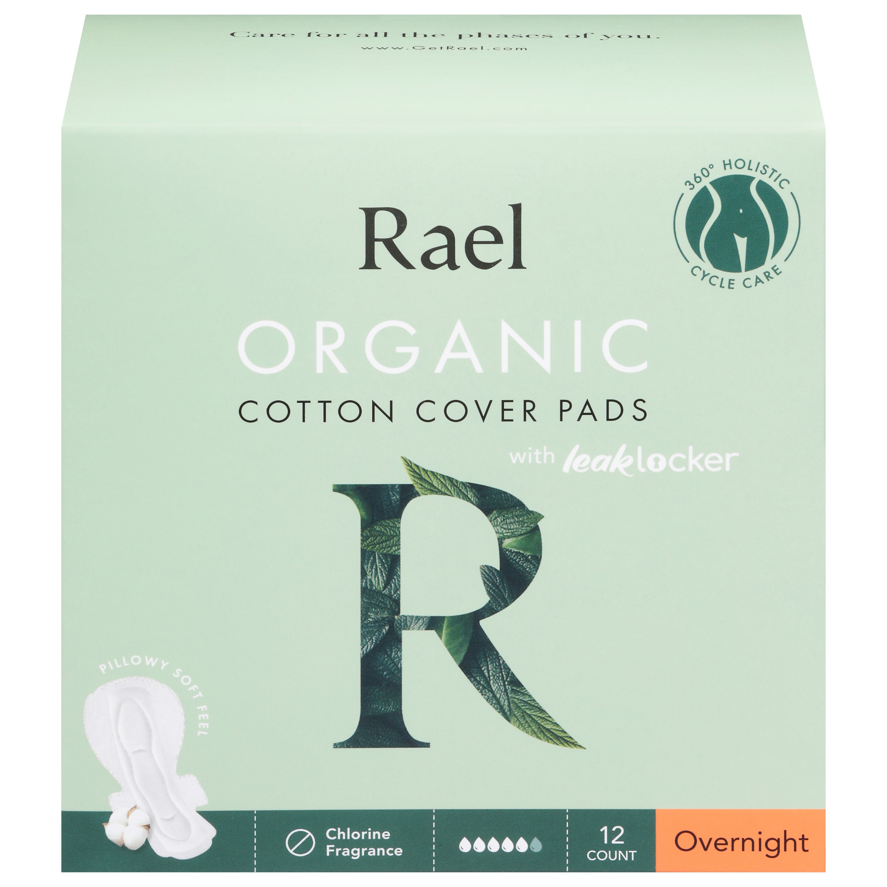 Rael Organic Overnight Cotton Cover Pads 12 ea - Case of 1