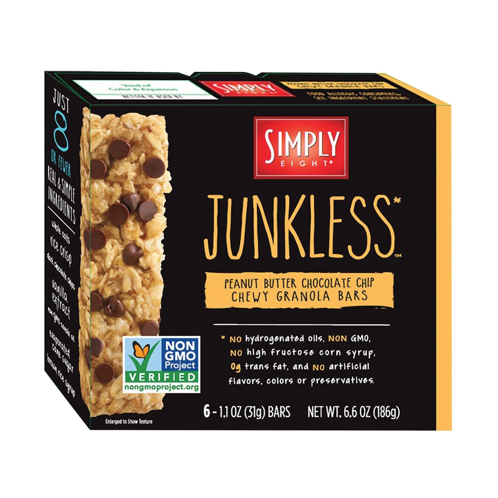 Simply 8 Granola Bars - Real Peanut Butter Chocolate Chip Chewy - Case of 8 - 6.6 oz.