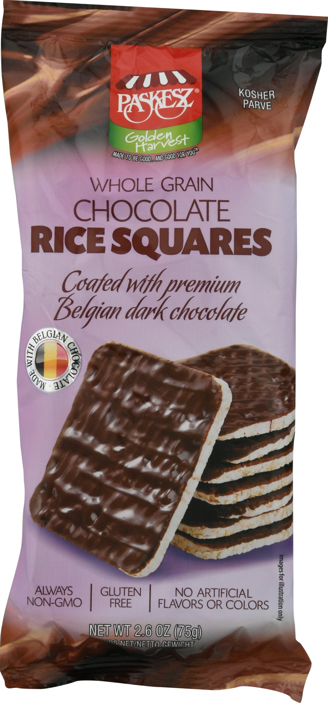 Paskesz Chocolate Whole Grain Rice Squares 2.6 oz - Case of 16