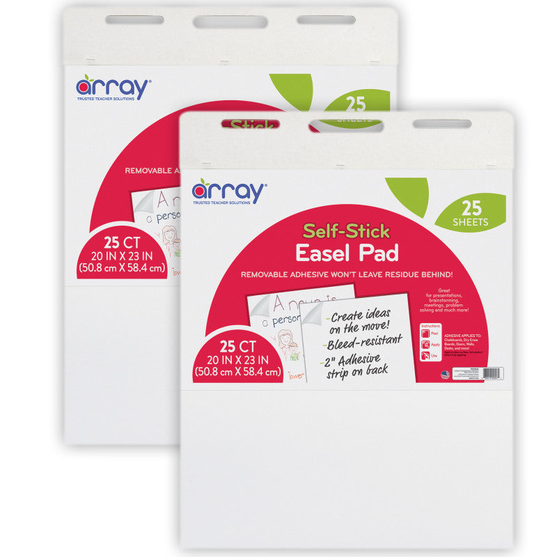 ARRAY - Easel Pad, Self-Adhesive, White, Self-Adhesive, 20" x 23", 25 Sheets, Pack of 2
