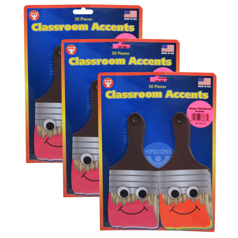 HYGLOSS - 7" Happy Paintbrush Accents, 30 Per Pack, 3 Packs