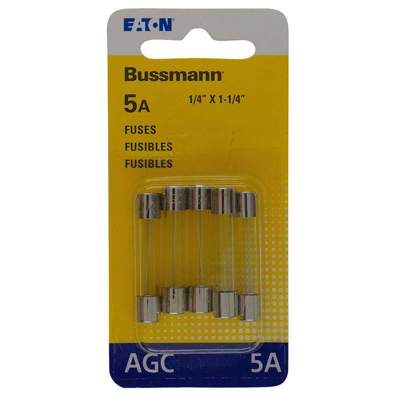 BUSS - Bussmann 5 amps AGC Clear Glass Tube Fuse 5 pk - Case of 5