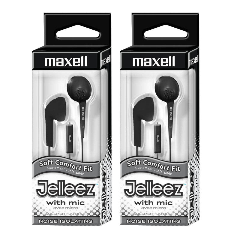 MAXELL - Jelleez™ Soft Earbuds with Mic, Black, Pack of 2