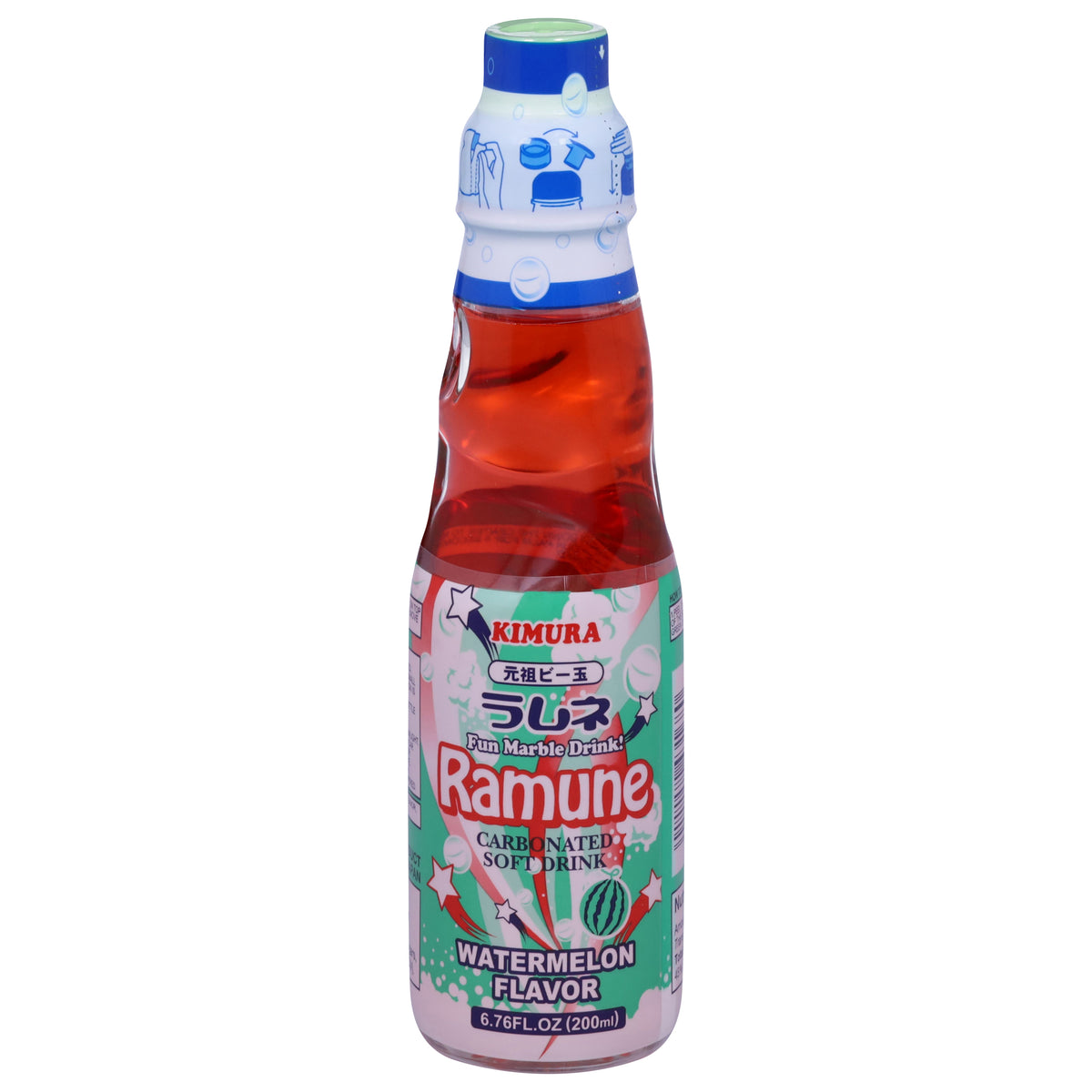 Kimura Carbonated Ramune Watermelon Flavor Soft Drink 6.76 fl oz - Case of 18