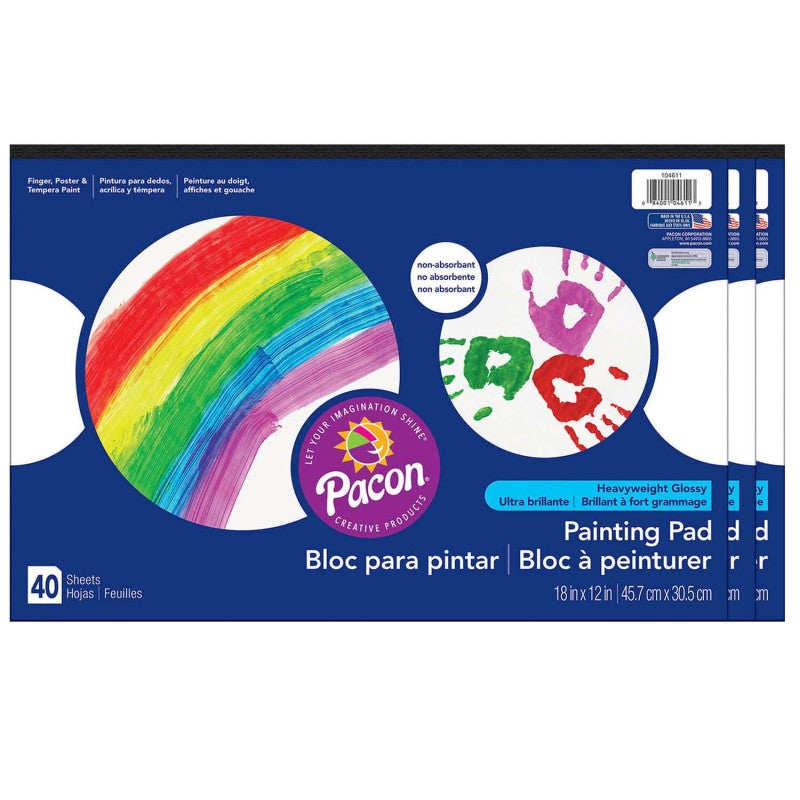 PRANG - Painting Paper Pad, White, 18" x 12", 40 Sheets, Pack of 3