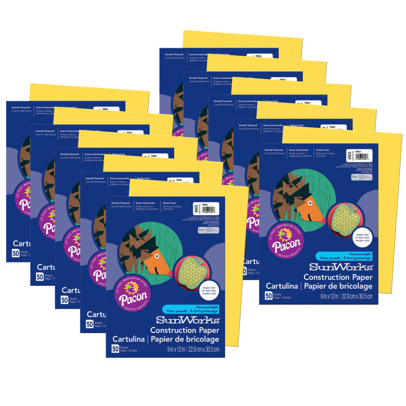 PRANG - Construction Paper, Yellow, 9" x 12", 50 Sheets Per Pack, 10 Packs (PAC8403-10)