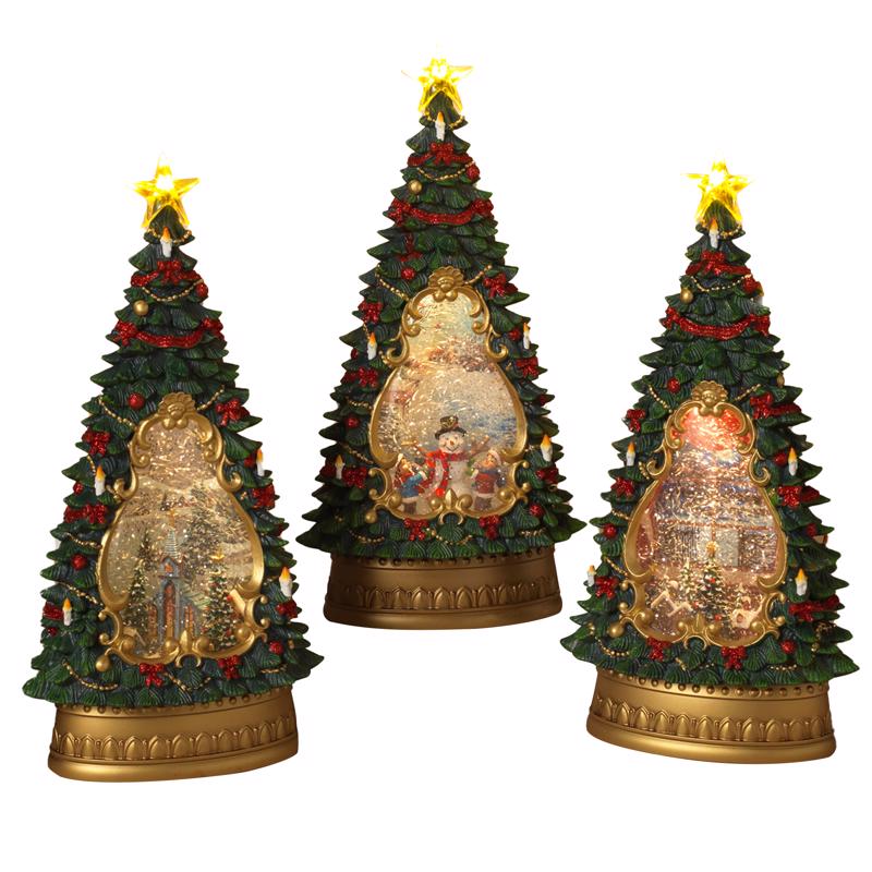 GERSON - Gerson Assorted Christmas Water Globe Tree 13.5 in. - Case of 3