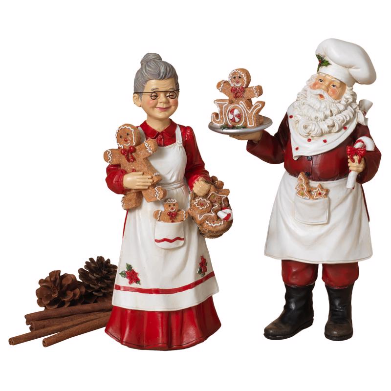 GERSON - Gerson Assorted Mr. & Mrs. Chef Santa Clause Figurine 12 in. - Case of 6