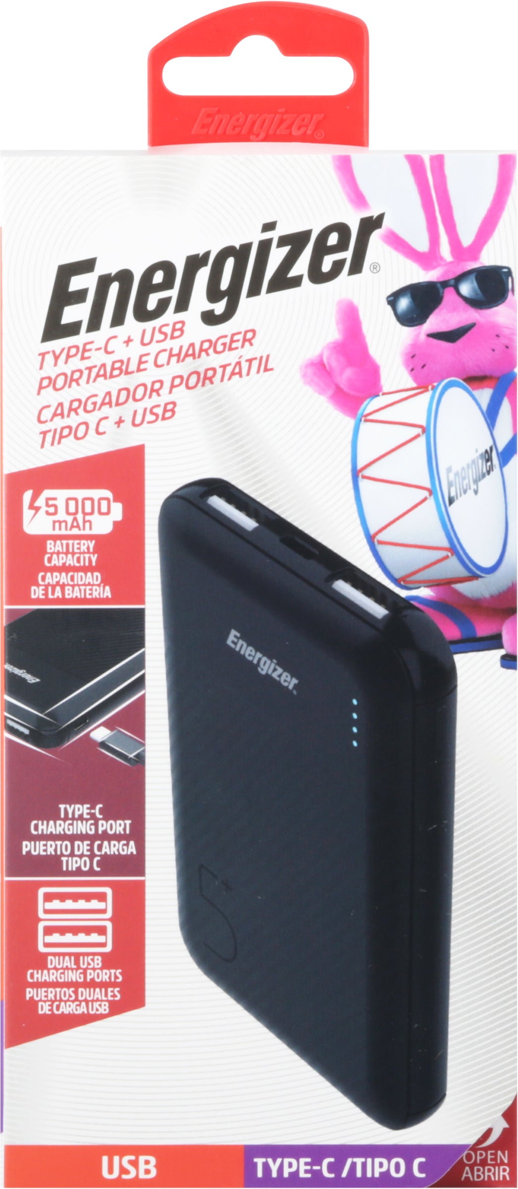 Energizer 5000 mAh Type-C + USB Portable Charger 1 ea - Case of 1