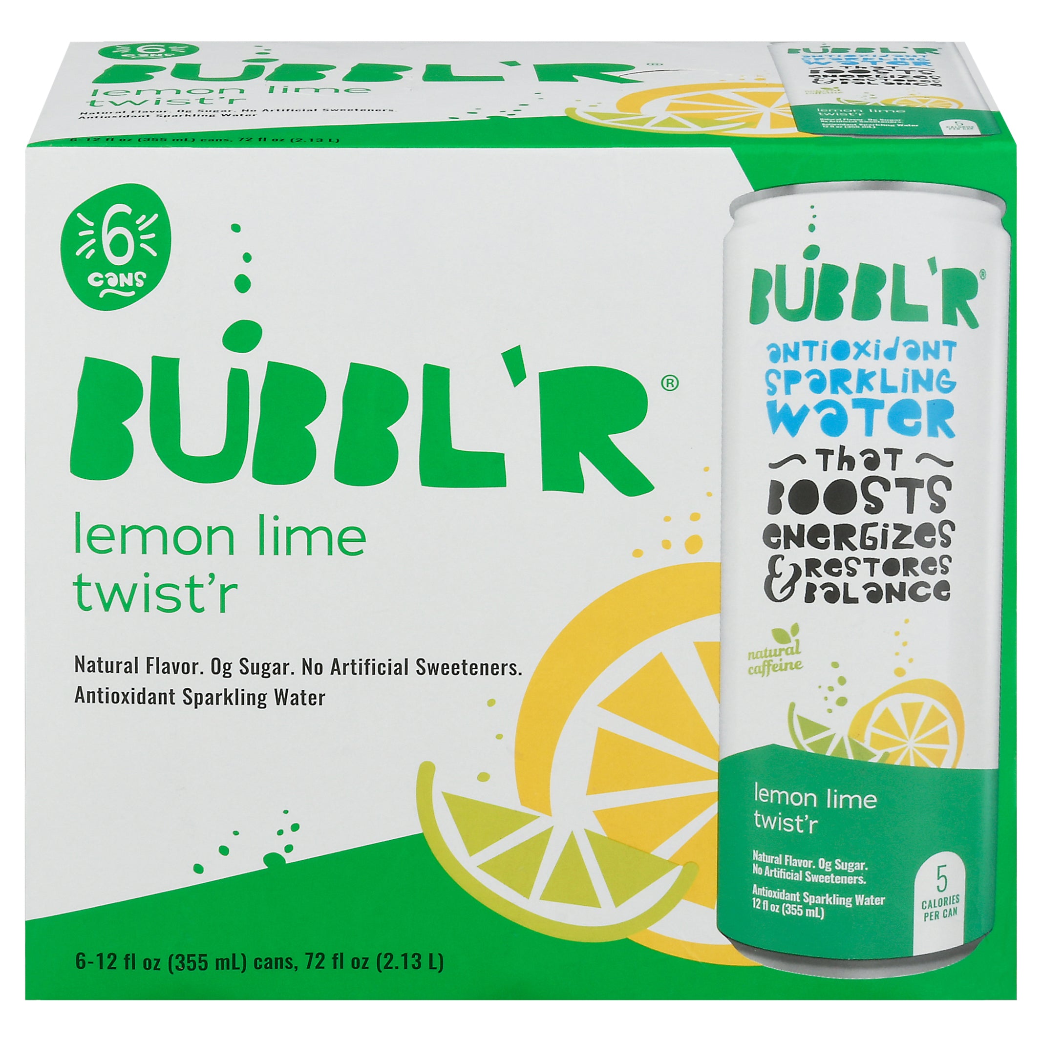 Bubbl'r Antioxidant Lemon Lime Twist'r Sparkling Water 6 - 12 fl oz Cans - Case of 4
