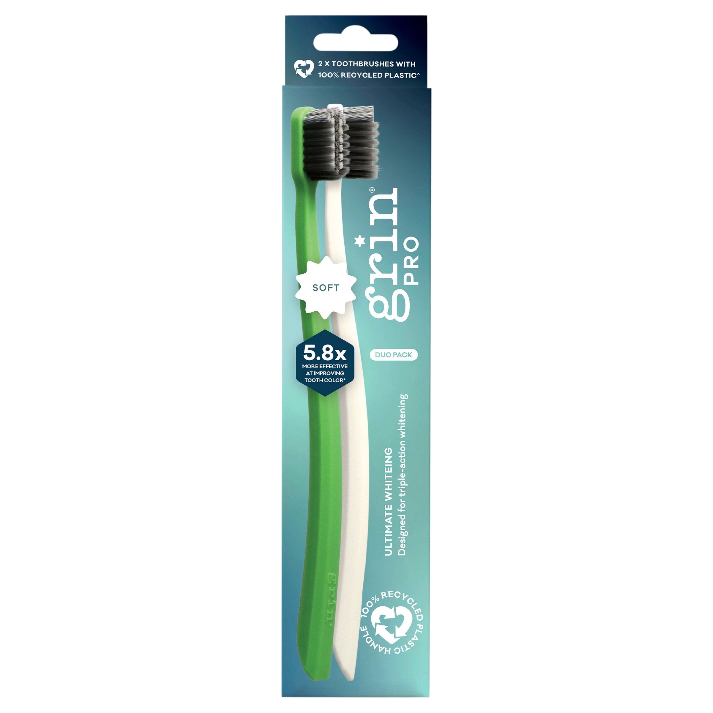 Grin Pro Ultimate Whitening Toothbrush 2pk Soft Green & White - Case of 8