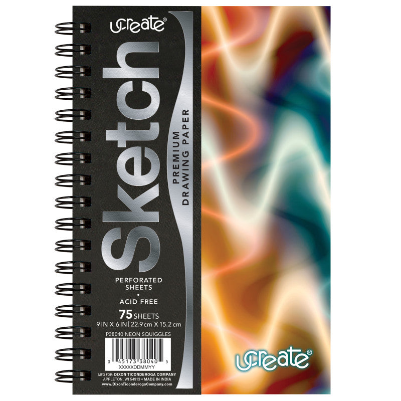 Poly Sketch Book, Neon Squiggles, 9" x 6"