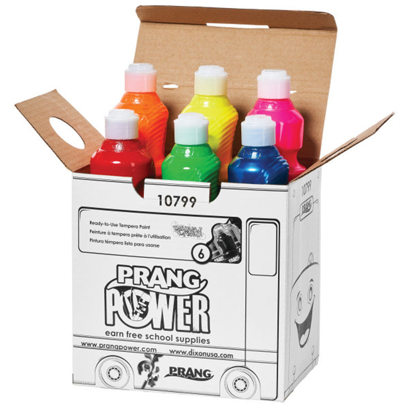 PRANG - Washable Ready-to-Use Paint, 16 oz, Fluorescent, Metallic & Glitter, 6 Colors