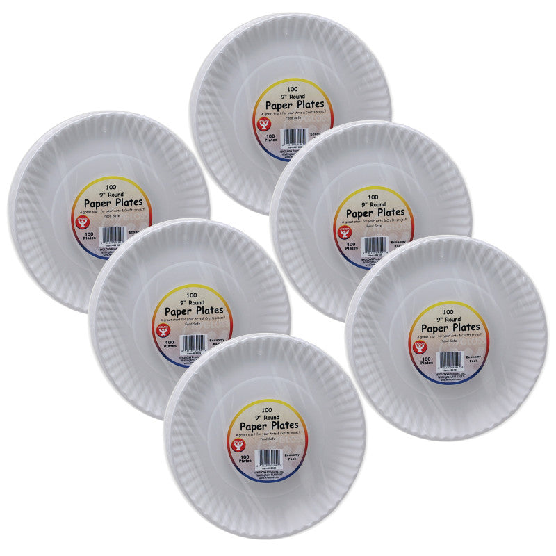 HYGLOSS - White Paper Plates, 9-Inch, 100 Per Pack, 6 Packs