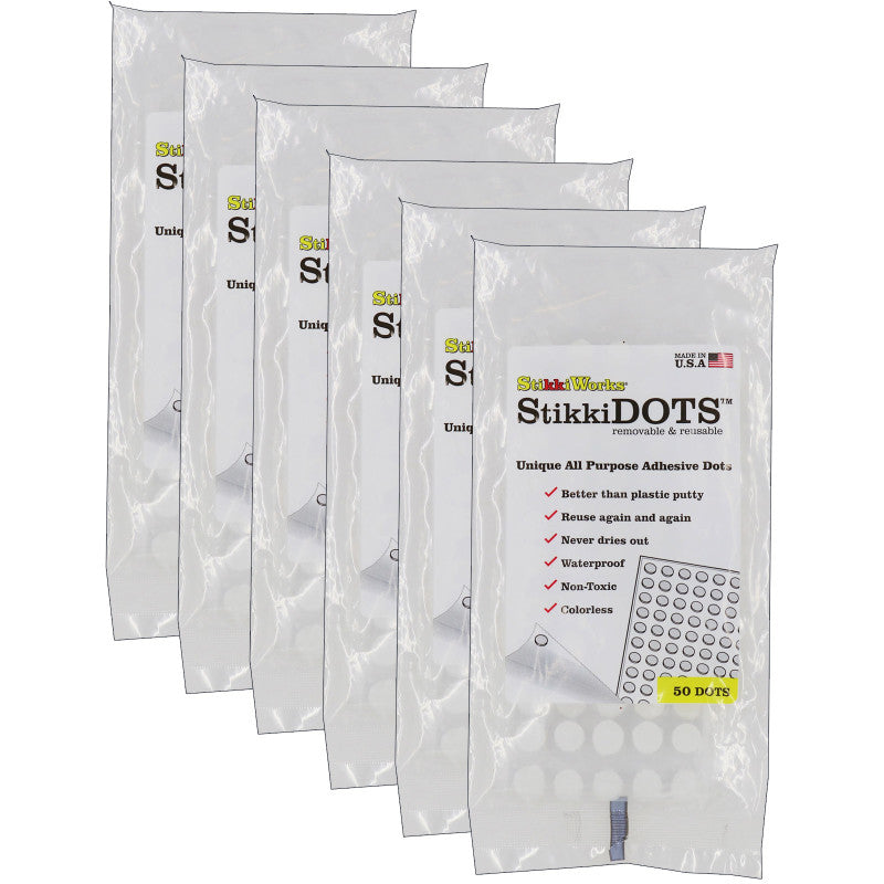 STIKKIWORKS - StikkiDOTS™, Adhesive Dots, 50 Per Pack, 6 Packs