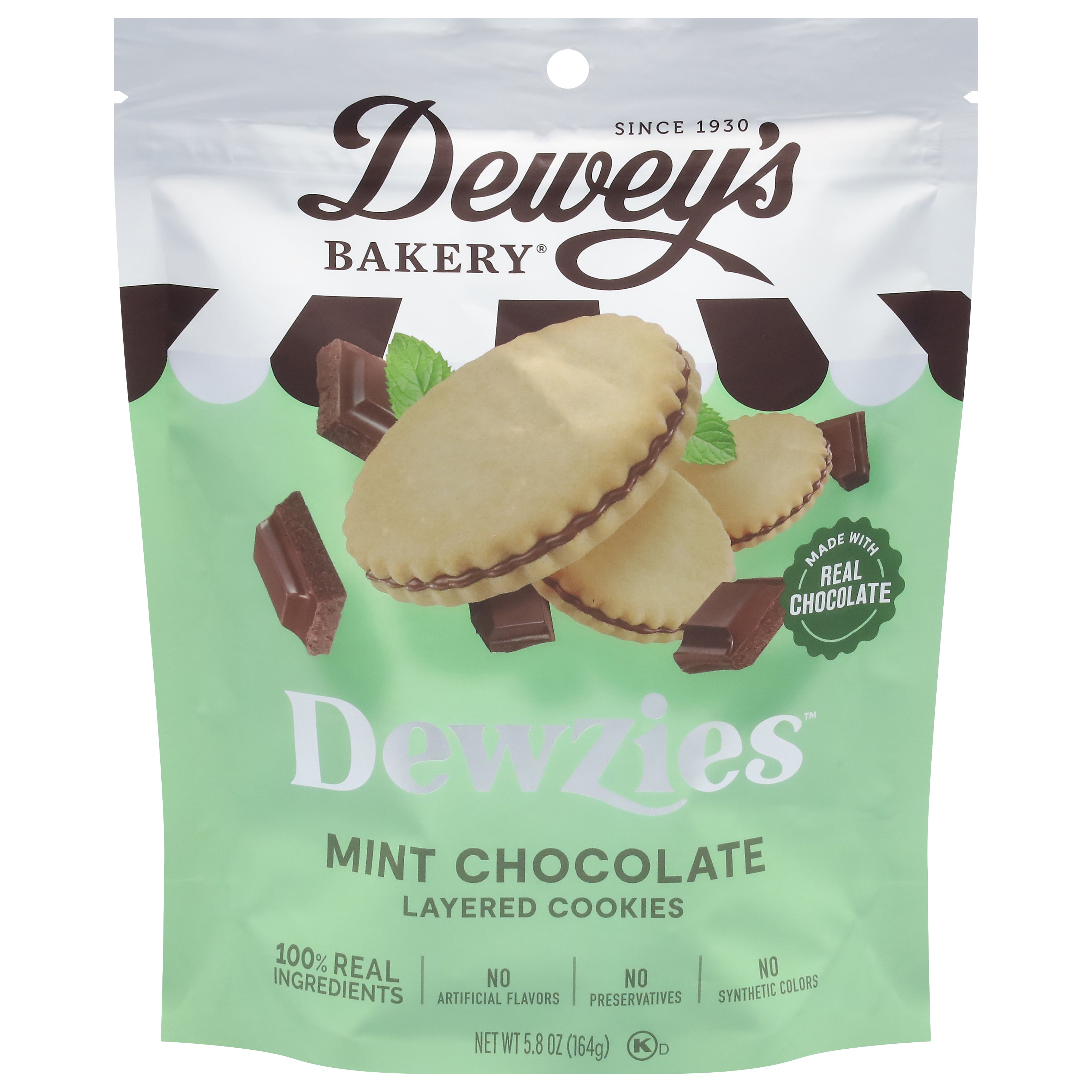 Dewey's Bakery Dewzies Layered Mint Chocolate Cookies 5.8 oz - Case of 6