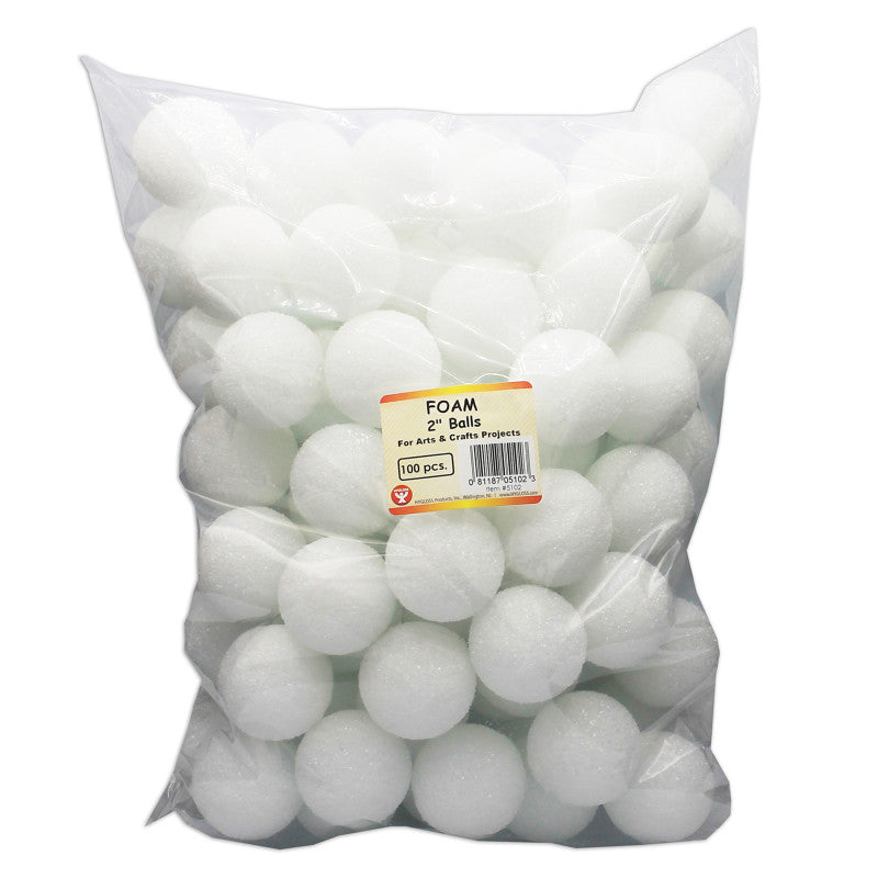 HYGLOSS - Craft Foam Balls, 2 Inch, White, Pack of 100