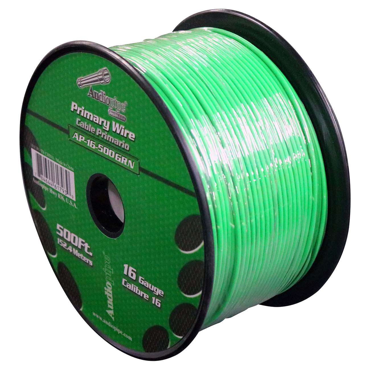 Audiopipe Primary Wire 16-Gauge 500 Foot Spool - Green