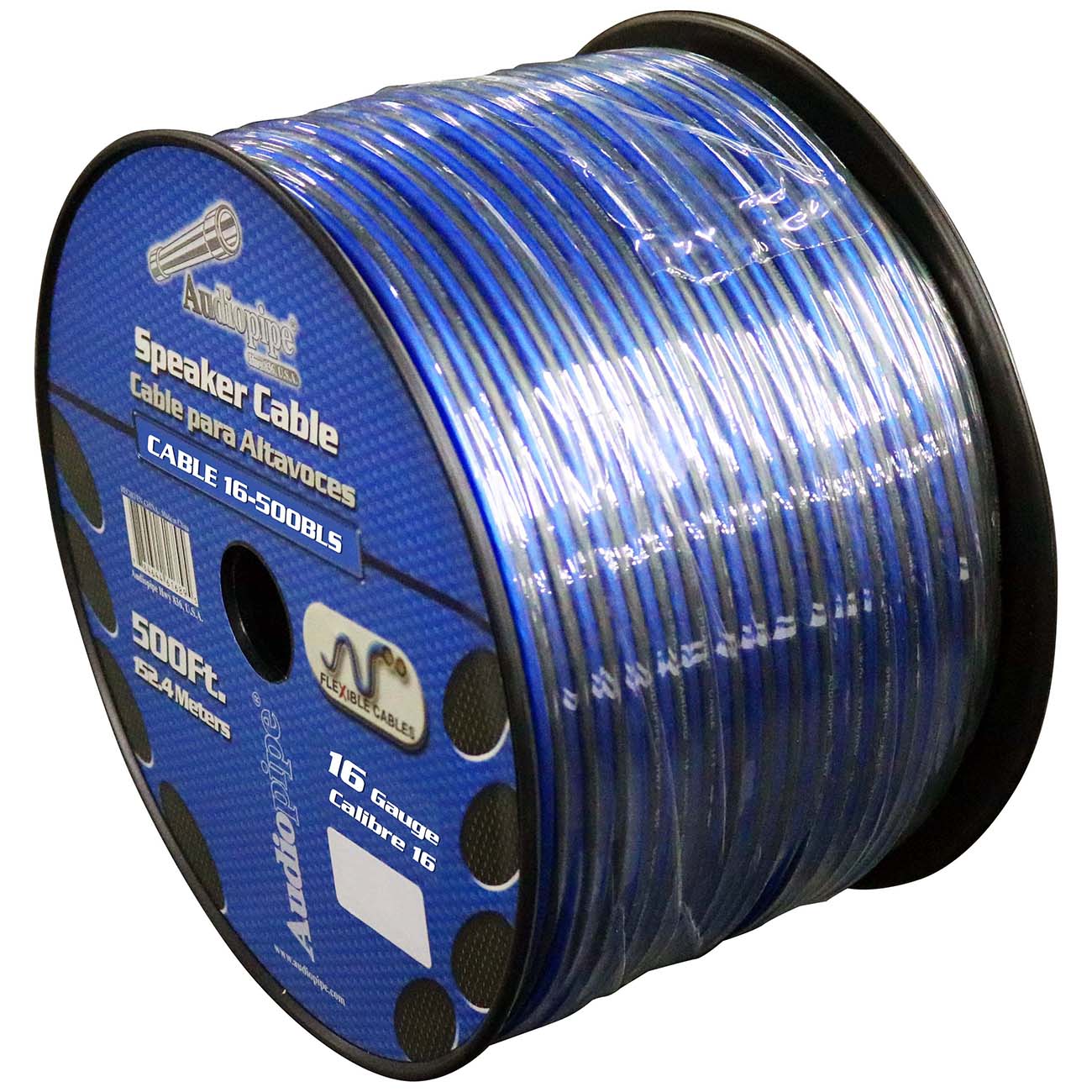 Audiopipe Speaker Wire 16-Gauge 500 Foot Spool - Blue/Clear